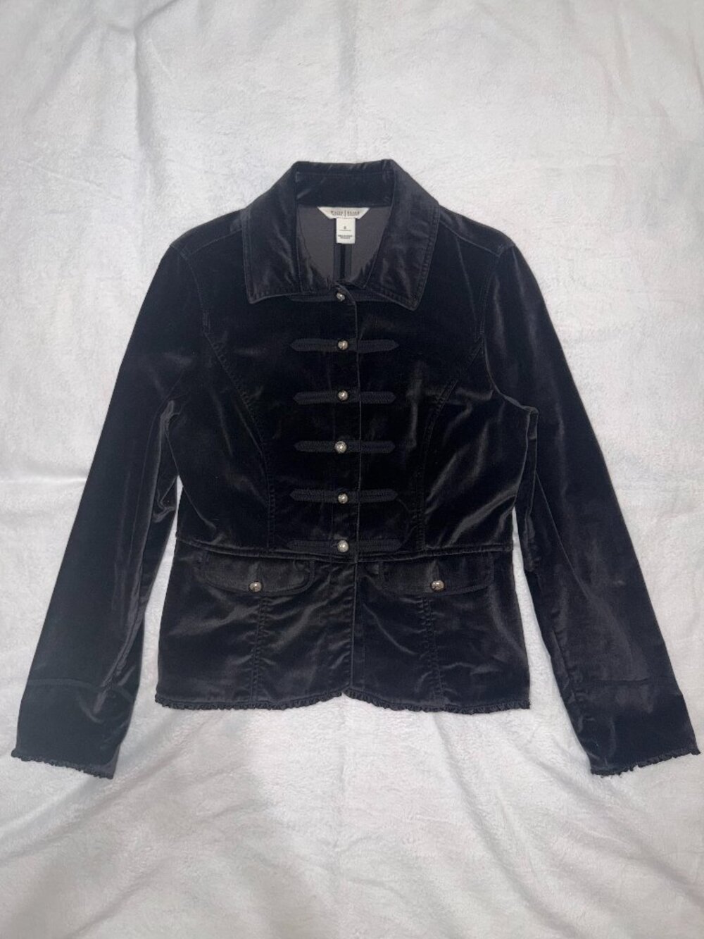White House Black Market Black Velvet Military Blazer Jacket Size 8